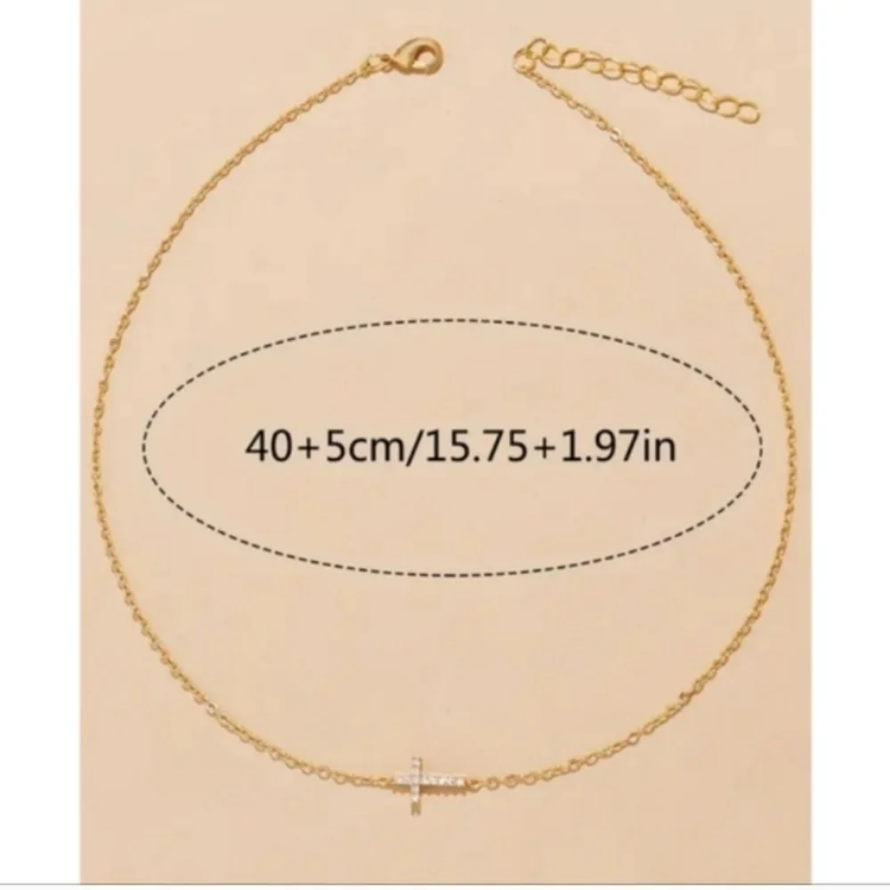 NEW! Anthropologie Delicate Sideways Tiny Cross CZ Cubic Zirconia Gold Necklace